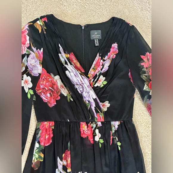 NEW Adrianna Papell chiffon floral v-neck boho long maxi formal wedding guest - Picture 3 of 8